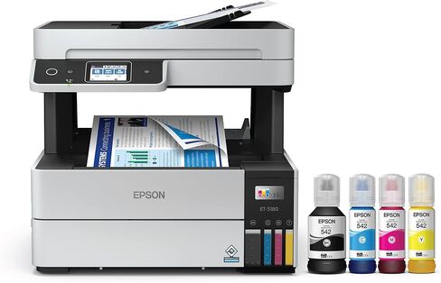 طابعة Epson EcoTank Pro ET-5150 Supertank اللاسلكية الكل في واحد مع ماسح ضوئي وناسخة بالإضافة إلى وحدة تغذية المستندات التلقائية، كبيرة، بيضاء in Kuwait