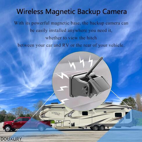 كاميرا احتياطية مغناطيسية لاسلكية من DOUXURY لسيارة RV مقطورة شاحنة تخييم ذات عجلات خامسة قابلة لإعادة الشحن وبطارية مدمجة مقاومة للماء وكاميرا احتياطية للرؤية الليلية مع شاشة 7 بوصة 1080P HD 4 سبليت in Kuwait
