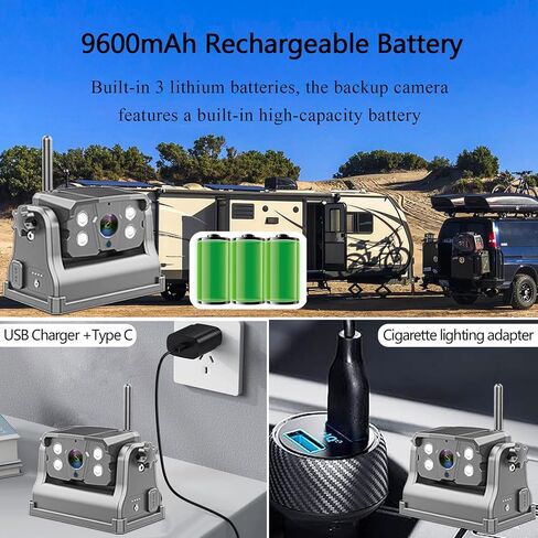 كاميرا احتياطية مغناطيسية لاسلكية من DOUXURY لسيارة RV مقطورة شاحنة تخييم ذات عجلات خامسة قابلة لإعادة الشحن وبطارية مدمجة مقاومة للماء وكاميرا احتياطية للرؤية الليلية مع شاشة 7 بوصة 1080P HD 4 سبليت in Kuwait