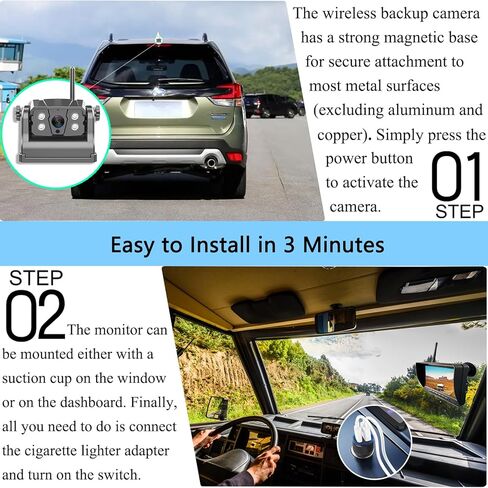 كاميرا احتياطية مغناطيسية لاسلكية من DOUXURY لسيارة RV مقطورة شاحنة تخييم ذات عجلات خامسة قابلة لإعادة الشحن وبطارية مدمجة مقاومة للماء وكاميرا احتياطية للرؤية الليلية مع شاشة 7 بوصة 1080P HD 4 سبليت in Kuwait