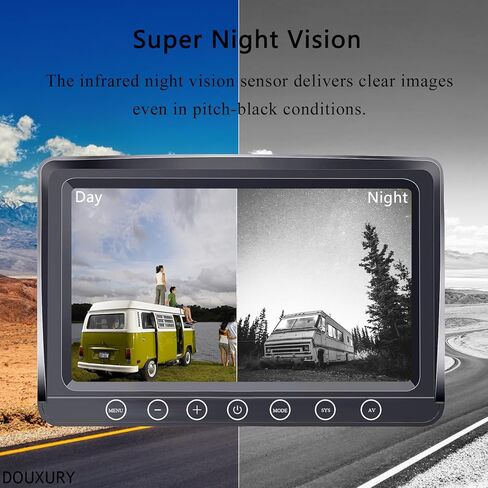 كاميرا احتياطية مغناطيسية لاسلكية من DOUXURY لسيارة RV مقطورة شاحنة تخييم ذات عجلات خامسة قابلة لإعادة الشحن وبطارية مدمجة مقاومة للماء وكاميرا احتياطية للرؤية الليلية مع شاشة 7 بوصة 1080P HD 4 سبليت in Kuwait