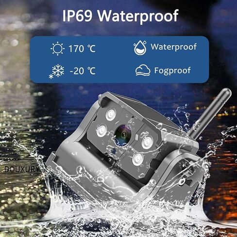 كاميرا احتياطية مغناطيسية لاسلكية من DOUXURY لسيارة RV مقطورة شاحنة تخييم ذات عجلات خامسة قابلة لإعادة الشحن وبطارية مدمجة مقاومة للماء وكاميرا احتياطية للرؤية الليلية مع شاشة 7 بوصة 1080P HD 4 سبليت in Kuwait