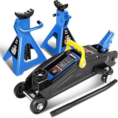 DNA MOTORING Low Profile Hydraulic Trolley Service/Floor Jack Combo with 2 Ratchet Jack Stands, 2 Ton (4000 lbs) Capacity, TOOLS-00476 in Saudi Arabia