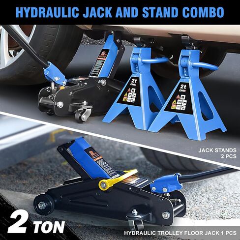 DNA MOTORING Low Profile Hydraulic Trolley Service/Floor Jack Combo with 2 Ratchet Jack Stands, 2 Ton (4000 lbs) Capacity, TOOLS-00476 in Saudi Arabia