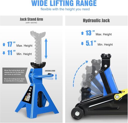 DNA MOTORING Low Profile Hydraulic Trolley Service/Floor Jack Combo with 2 Ratchet Jack Stands, 2 Ton (4000 lbs) Capacity, TOOLS-00476 in Saudi Arabia