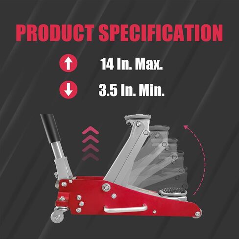 BIG RED T825051 Torin Hydraulic Low Profile Trolley Service/Floor Jack with Single Piston Quick Lift Pump, 2.5 Ton (5,000 lb) Capacity, Red in Saudi Arabia