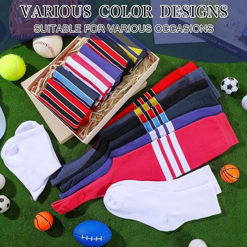 12 زوجًا من مجموعات ركاب البيسبول تتضمن 6 أزواج من ركاب البيسبول و6 أزواج من الجوارب البيضاء تحت الركاب، جوارب صحية، جوارب البيسبول، جوارب رياضية مخططة لكرة القدم للرجال والنساء in Kuwait