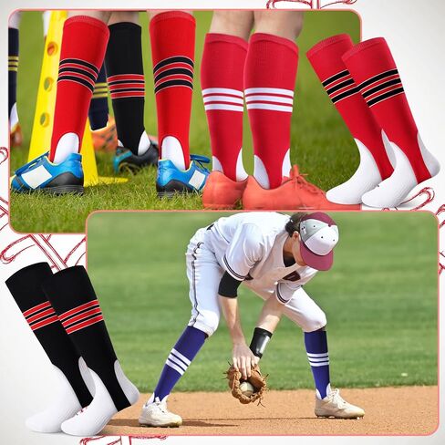 12 زوجًا من مجموعات ركاب البيسبول تتضمن 6 أزواج من ركاب البيسبول و6 أزواج من الجوارب البيضاء تحت الركاب، جوارب صحية، جوارب البيسبول، جوارب رياضية مخططة لكرة القدم للرجال والنساء in Kuwait