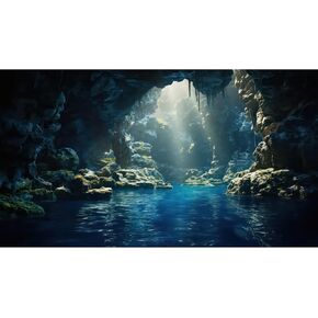 Aquarium Background Underwater Cave with Blue Water and Sunbeams Terrarium Backdrop Fantasy Rocks Moss Sun Rays Fish Tank Background Cave Landscape Tank Wallpaper Poster Vinyl 72x24in