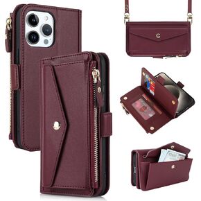 for iPhone 15 pro max Wallet case with Zipper Card Holders for Women,for iPhone 15 pro max Phone Cases Slots Crossbody Flip Folio Book Cover with Credit Card Holder Men case - Purple