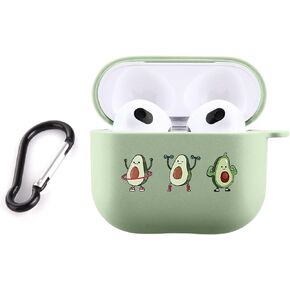 حافظة JOYLAND Cartoon Avocado لأجهزة AirPods 3 2021 مع سلسلة مفاتيح، حافظة أفوكادو مضحكة للنساء والرجال والفتيات والأولاد، غطاء واقٍ من السيليكون TPU الناعم الأخضر متوافق مع Apple AirPod 3rd Generation 2021
