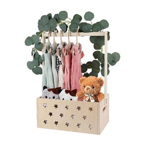 Wooden Baby Shower Crate Closet, Basket for Baby Shower Gifts, Baby Storage Crate with Handle Garland Baby Hangers, Newborn Boy Girl Welcome Gift Basket, Pregnancy Gifts for New Parents, Large