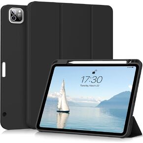 Aoub Case for iPad Pro 6th/5th Generation 2022/2021 12.9 Inch, Trifold Stand Protective Case with Pencil Holder, Auto Sleep/Wake, Soft Slim TPU Back Cover for iPad 12.9" 4th 3rd 2020 2018 - Dark Green