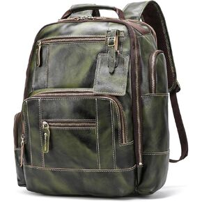 LANNSYNE Vintage Genuine Leather Backpack for men, 15.6" Laptop Backpack Travel Camping 24L Rucksack