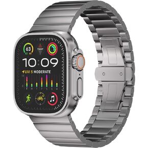 Ultra 2 Titanium Link Bracelet Compatible with Apple Watch Ultra 2 (49mm) - Grade 2 Titanium Band with DLC Coating (Diamond-Like-Carbon) for Scratch Resistance