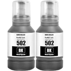 502 Ink Refill Bottles (2 Pack) Replacement for Epson 502 Ink Refill Bottles for Ecotank ET-2850 ET-3850 ET-4850 ET-15000 ET-3830 ET-2760 ET-4760 ET-3760 ET-3843 ET-2700 Inkjet Printer (2Black)