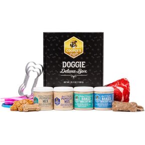 Cooper's Treats Doggie Deluxe Box - Make-at-Home Dog Treat Kit (Contains Four Jars of Treat Mix for Both Frozen and Baked Treats, Plus Lots More Goodies - The Perfect Dog Gift Box!)