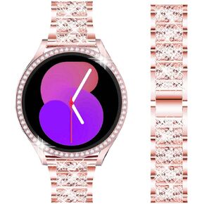 Bands Compatible with Samsung Galaxy Watch 7/6 / 5/4 / FE 40mm / 44mm / 5 Pro 45mm, 20mm Bling Rhinestone Diamond Metal Strap with Protective Case Cover Replacement Bracelet for Women Men