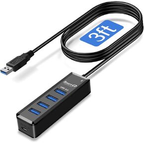 SmartQ H302 4-Port USB 3.0 Hub with 3ft Long Cable,Fast Data Transfer USB Splitter for Laptop,Multi USB Port Expander with Micro-B Charging Port, for Windows PC, Mac, Surface Pro, Printer, Mobile HDD in Kuwait