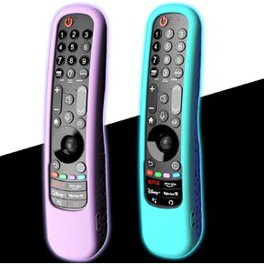 2Pack Case for LG Magic Remote Control, Cover for LG MR20GA MR19BA MR18BA MR650A MR600 AKB75855501 Remotes Silicone Skin Sleeve Glow in The Dark Blue and Purple