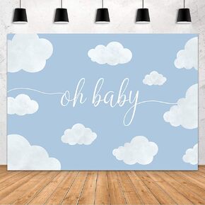 MEHOFOND 7x5ft Oh Baby Shower Backdrop Blue Baby Birthday Party Decorations Backdrop Blue Sky White Cloud Baby Shower Party Decorations Cake Table Banner Supplies Photo Studio Props