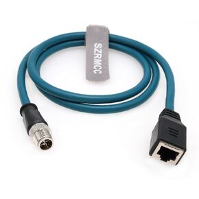 SZRMCC M12 8 Pin X-Code Male to RJ45 Female Ethernet Cable High Flex Cat6 Shielded Waterproof Gigabit Network Cable for Industrial Sensors Blue (1m)