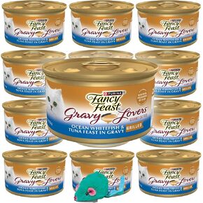 Gravy Lovers Cat Food Fancy Feast, Chicken Hearts and Liver in Gravy 12-Pack. Fancy Feast Wet Cat Food. High-Protein, No Artificial Colors or Preservatives, Made in The USA. includes Bonus Mouse Toy.