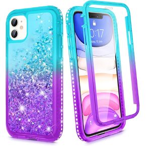 Ruky Case for iPhone 11 Glitter Case Full Body Rugged Liquid Clear Cover with Built-in Screen Protector Shockproof Protective Girls Women Phone Case for iPhone 11 6.1 inches 2019 (Gradient Pink)