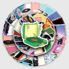 50 Packs Record Player Stickers Water Bottles Laptop Phone Computer Guitar Skateboard Hydroflasks Music Vinyl Sticker Waterproof Aesthetic Trendy Decals for Kids Teens Girls Adults