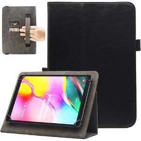 Universal 10 10.1 Inch Android Tablet Case, Nannxiebky Slim Folding Stand Folio Wallet Cover with Hand Strap for 10 10.1 Inch and All 9.5" - 10.5" Tablet, Brown