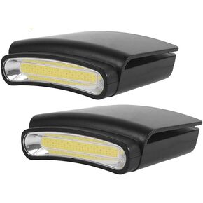 FISHNU AAA Battery Powered Baseball Cap Visor Flood Light - Dog Walking Morning Running LED Hat Clip Light (2 Pack)
