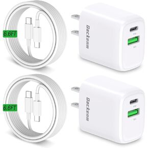 Fits for iPhone 16 15 Charger, USB C Charger Block, 2 Pack 20W USB C Fast Wall Charger Adapter Compatible with iPhone 16/15 Pro/Pro Max/iPad Pro More, with 2 Pack 6.6 ft USB-C Cable Dual Port Charging
