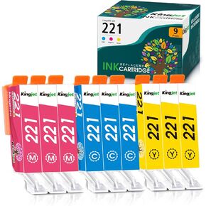 Kingjet Compatible for Canon 221 Ink Cartridges for Printers Replacement for CLI-221 CLI221 Work with PIXMA MP560 MP620 MP620B MP640 MP980 MP990 MX860 IP3600 IP4600 IP4700, 9 Pack for 221XL Color Ink