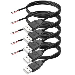 YAODHAOD USB A Male 2 Pin Bare Wire, 22AWG 5V 3A USB 2.0 Male Plug to Bare Wire Open End Extension Cable,for USB Equipment Installed or Replace Repair DIY Cable (5pcs) (USB A 2.0 Male 2Pin)