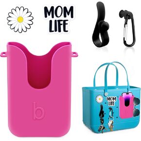 Silicone Phone Holder Compatible with Bogg Bag, Phone Case Holder Charms Accessory for All Bogg Bags and Beach Bag, Phone Holder Attachment for Beach Tote Bags, With 2Pcs Charms & 2Pcs Key Hooks