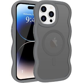 for iPhone 16 Pro Max Case, Curly Wavy Frame Hard Translucent Matte Clear Back Cover for Women Men Compatible with Magsafe TPU Bumper Shockproof Phone Case for iPhone 16 Pro Max, Pink