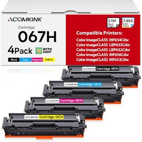 067H 067 Toner Cartridge Set 4 Pack Replacement for Canon 067 067H Color imageCLASS MF656Cdw LBP633Cdw LBP632Cdw MF653Cdw MF654Cdw Printer Ink (1BK /1C/1M/1Y)