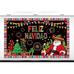 Nepnuser Feliz Navidad Photo Booth Backdrop Mexican Christmas Winter Holiday Party Decorations Indoor Outdoor Wall Decor (5.9×3.6ft)