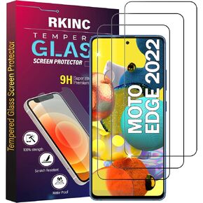 RKINC Screen Protector [3-Pack] for Motorola Edge (2022), Tempered Glass Film Screen Protector, 0.33mm [LifetimeWarranty][Bubble-Free][Anti-Scratch][Anti-Shatter]