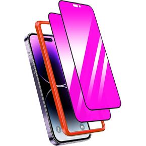 Compatible with iPhone 15 Pro Privacy Screen Protector 28 Degree Anti Spy 2 Pack Gradient Colorful Anti-Blue Light Mirror Tempered Glass with Installation Alignment Frame (Pink 6.1 inch)