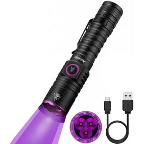 ALONEFIRE SV103 395nm UV Flashlight Type C USB Rechargeable Black Light Money Detector for Resin Curing, Pet Urine Detection, Scorpion, Fishing, Minerals, Leaks, Cure Glue with Battery