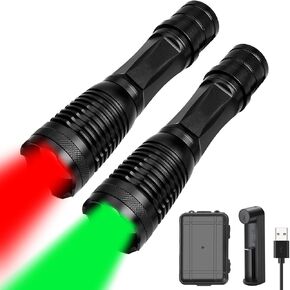 WINDFIRE Red Green Light Hunting Flashlight - Tactical LED Predator Light Red Green Beam Flashlights 150 Yards Long Range Single Mode Handheld Flash Light for Night Vision Astronomy Fishing (2 Pack)