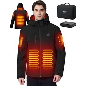 Heated Jacket for Men with 7.4V Battery Pack and Detachable Hood, Windproof Soft Shell Electric Heating Coat