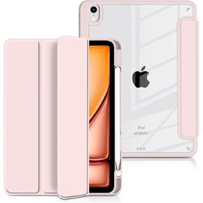 Batianda Hybrid Case for 11-inch iPad Air 2024 M2 Chip [Built-in Apple Pencil Slot] Stylish Design Premium Cover with Clear Back Shell TPU Bumper Auto Wake/Sleep, Pink