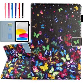 Case for iPad 10th Generation 10.9 inch 2022, Funut Premium PU Leather Stand Smart Cover Case for iPad 10th Gen 2022, Auto Wake/Sleep Smart Shell with Pencil Holder, Purple Flower Sea