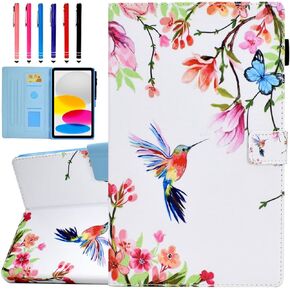 Case for iPad 10th Generation 10.9 inch 2022, Funut Premium PU Leather Stand Smart Cover Case for iPad 10th Gen 2022, Auto Wake/Sleep Smart Shell with Pencil Holder, Purple Flower Sea