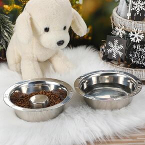 Tioncy 2 Pcs Stainless Steel Slow Feed Bowl and Water Dish for Dogs or Cats, 3 Cup Slow Feeder Dog Bowl Non Slip Metal Water Bowls Pet Food Bowl Slow Down Eating for Medium, Large Dogs