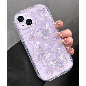 Toycamp for iPhone 14 Case Women Girls - Cute Girly Clear Butterfly Phone Cover for iPhone 14 Bling Shine Wave Aesthetic Design Pretty Unique Funda for iPhone 14
