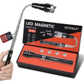 VEITORLD Gifts for Men, Unique Christmas Birthday Gift Ideas for Dad Him Husband, Stocking Stuffers for Men, Telescoping Magnetic Pickup Tool Set -Extendable Magnet Flashlight with Inspection Mirror