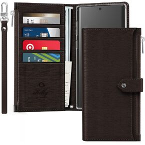 JUST4YOU Zipper Wallet Case for Samsung Galaxy Note 10 Plus with Wrist Strap Premium PU Leather Folding Stand Card Holder Flip Case (Burgundy) CS_FC_ZC_GN10P_by